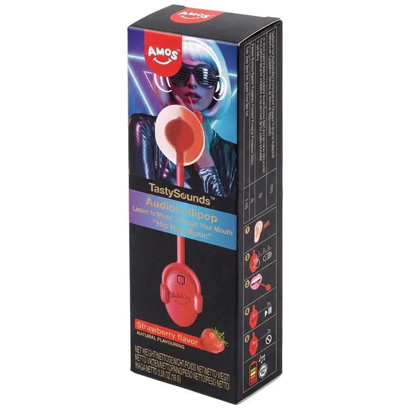 Amos TastySounds Lollipop Strawberry - Hip Hop Music 12g