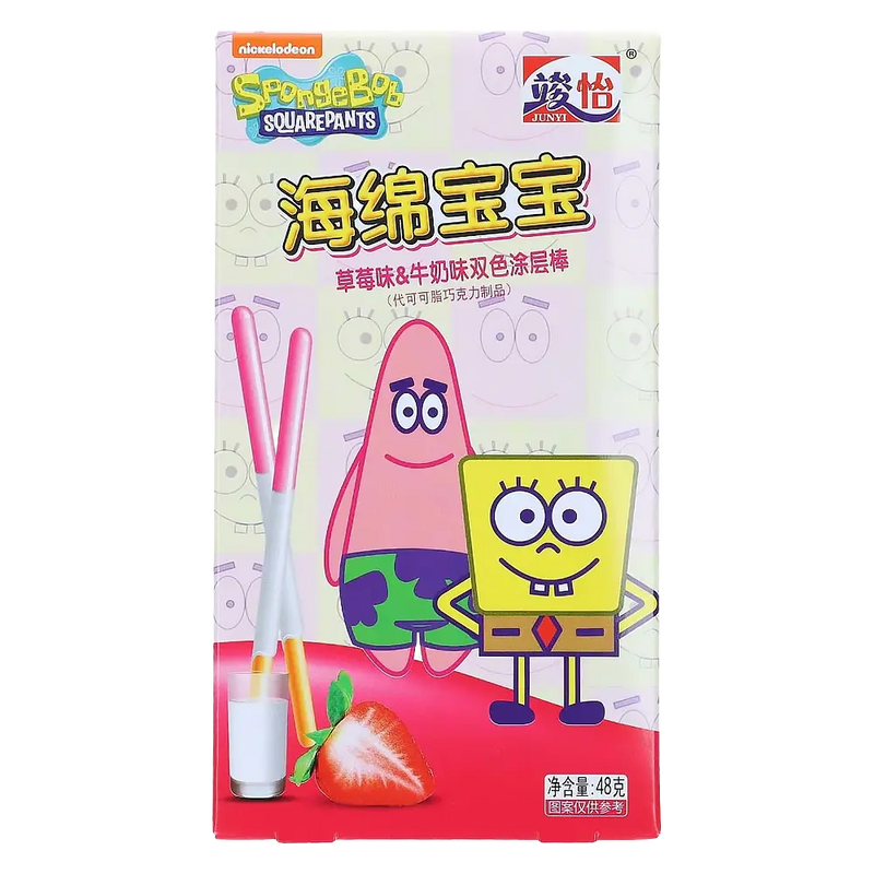 Junyi SpongeBob Strawberry & Milk Coated Sticks 48g
