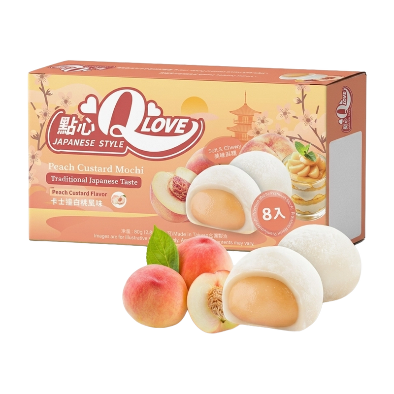 QLove White Peach Custard Premium Filling Mini Mochi 80g TWN